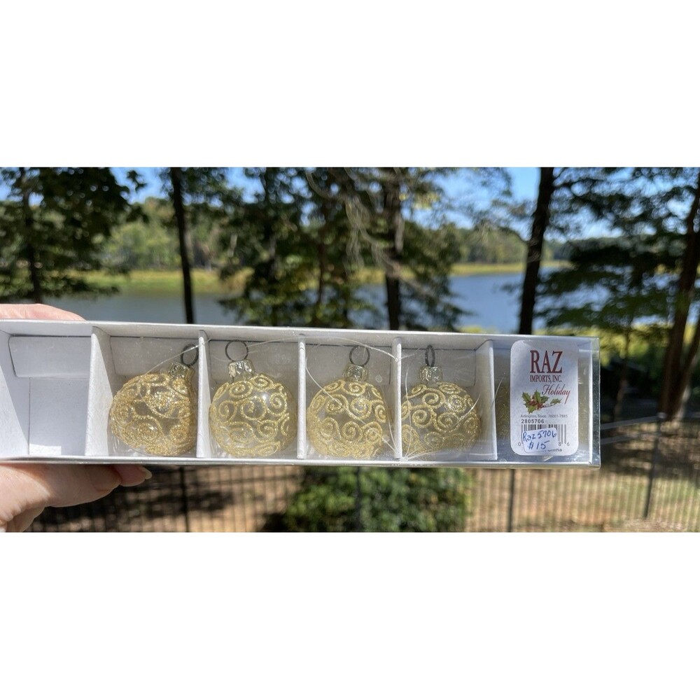 RAZ IMPORTS Gold Sparkle Swirl Ornaments Lot of 5